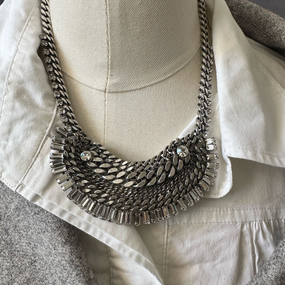 Chunky Silver Layered Necklace with Textured Chains